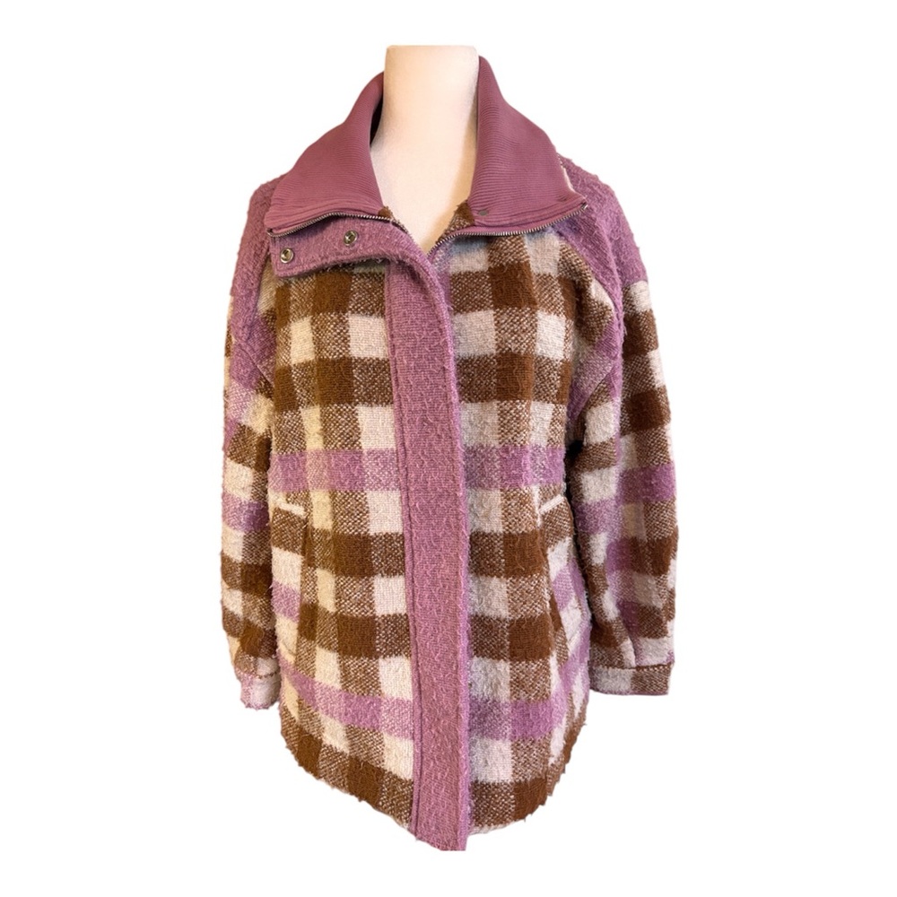 Varley Pink and Brown Checkered Teddy Jacket - Picture 2 of 8